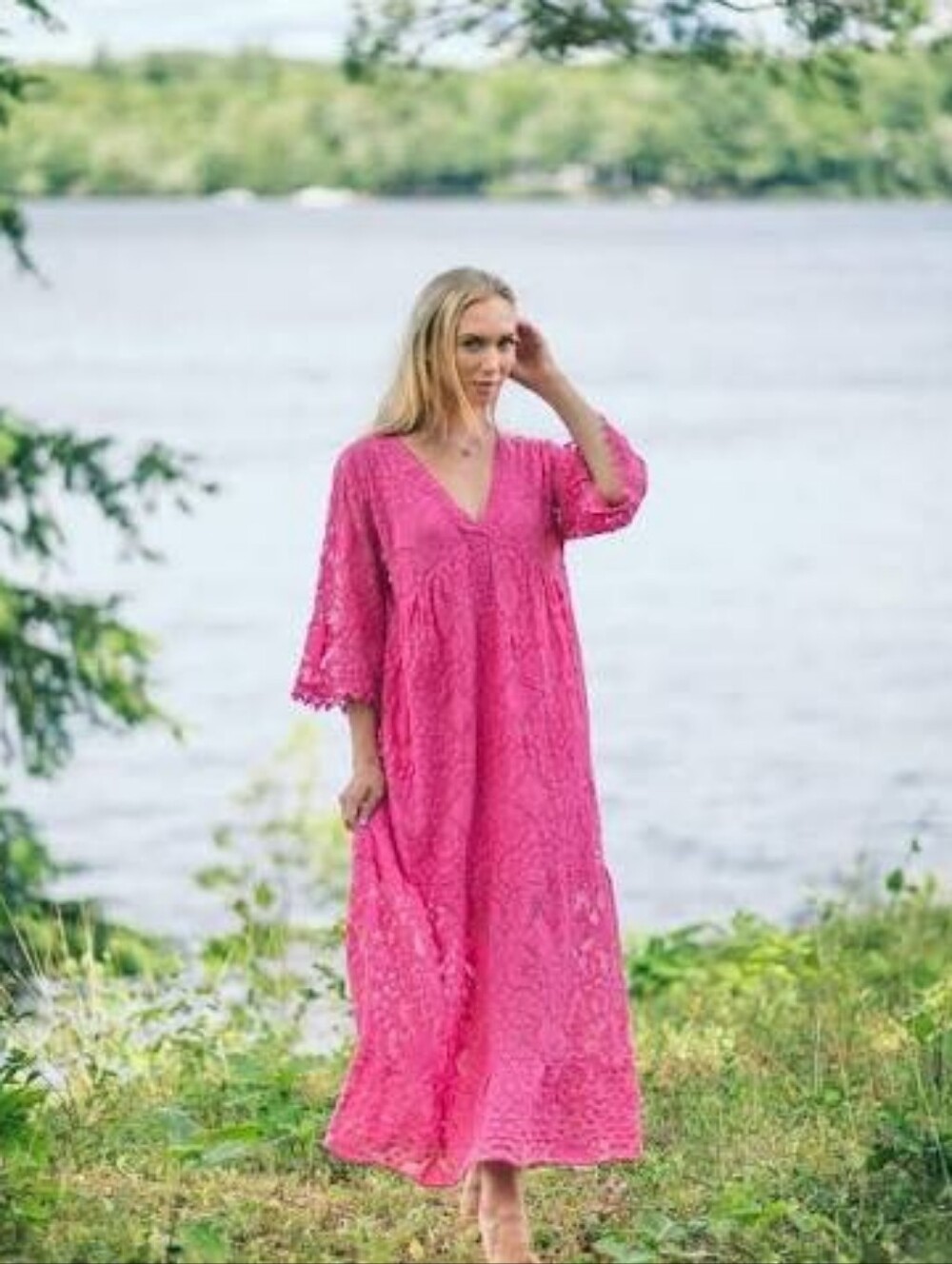 Fits Large Astrid Pink Lace Dress Cotton